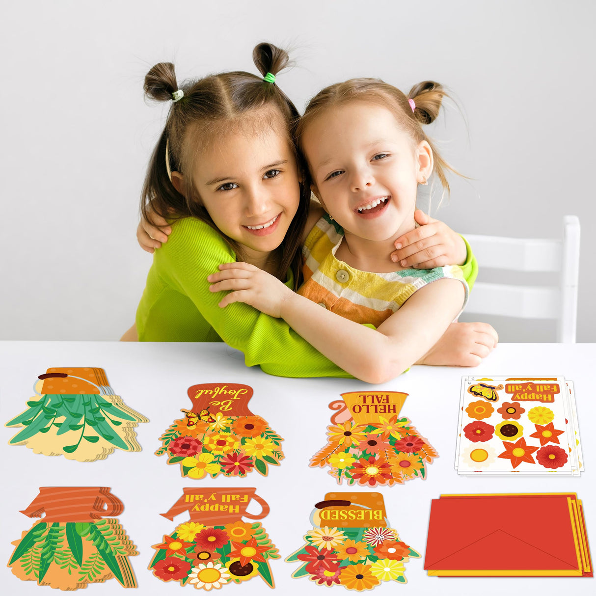 80UncleKimby 36 Set Fall DIY Craft for Kids - Thanksgiving Flower Card Making Kit with Autumn Greeting Cards Stickers Envelopes Set Gifts for Classroom School Activities 80UncleKimby