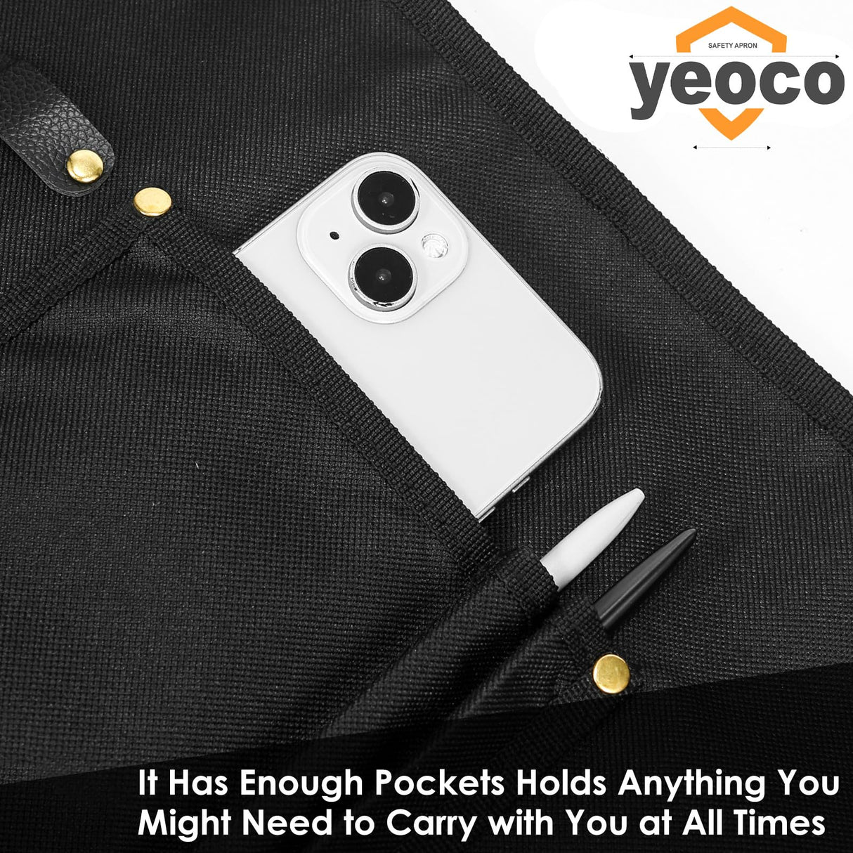 Yeoco Reversible Design Black Apron with Pockets,BBQ Chef Apron for Men and Women, Fireproof Wear-Resistant Waterproof Work Apron - Apron for Dishwashing, Kitchen,Welding.1 Yeoco