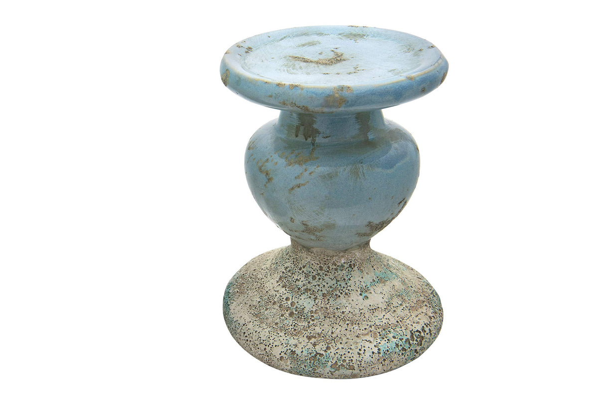 Creative Co-Op Large Distressed Blue Terracotta Pillar Candle Holder Creative Co-Op