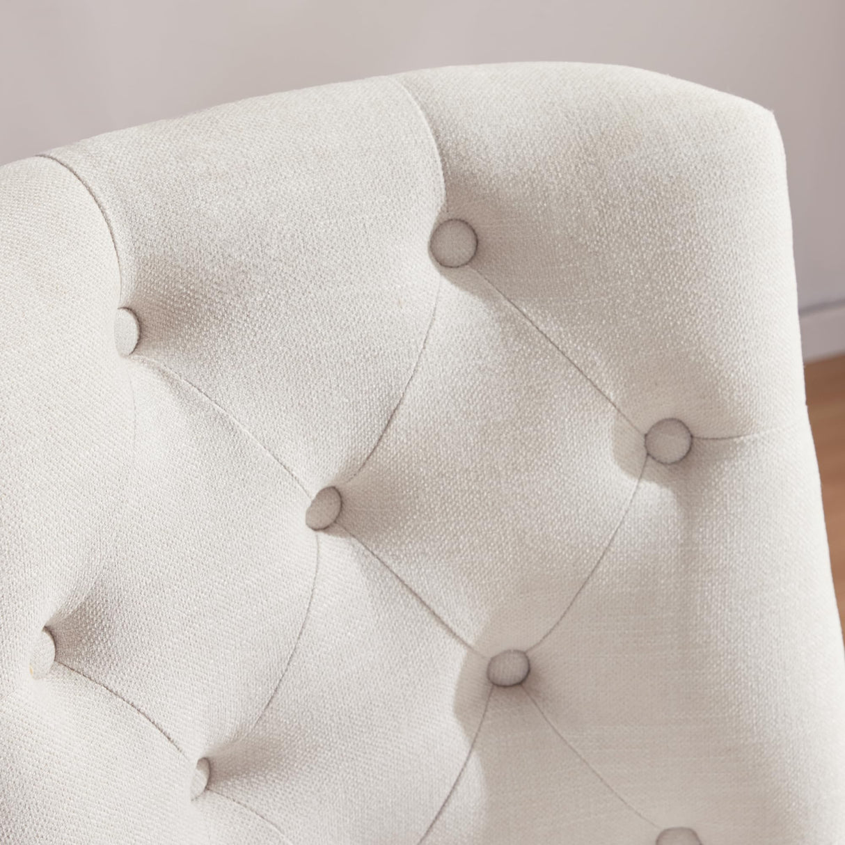 HUIMO Home Office Chair Upholstered Swivel Desk Chair with Wheels Chenille Fabric Adjustable Height Computer Chair with Wooden Legs Comfortable Armless Chair for Studio Study Home Office (Beige) HUIMO