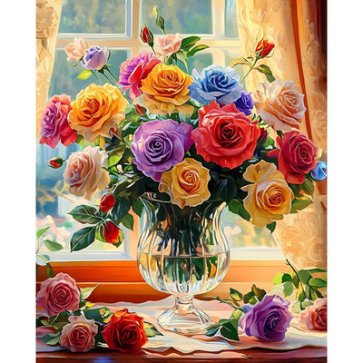 Flower Paint by Numbers Kit for Adults-Paint by Number for Adults Floral, Rose Paints by Numbers Kit on Canvas for Gift Home Wall Decor (Flowers, 16x20 inch)