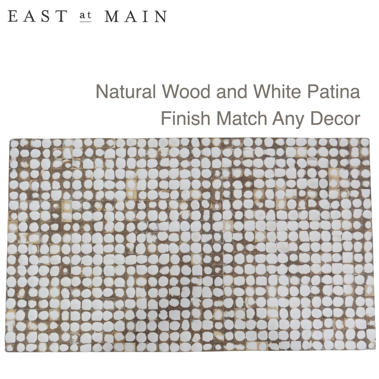 East at Main White Coffee Table – Handmade Accent Table with Coconut Shell Inlay, 40" Rectangular Wood Table for Living Room, Coastal Farmhouse or Boho Decor East at Main