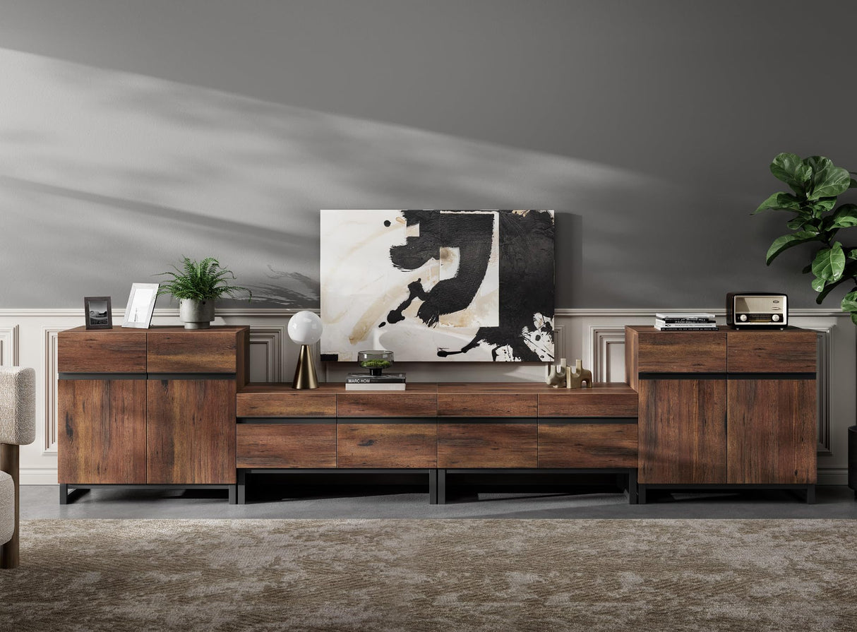 WAMPAT Modern TV Stand for TVs up to 110 inch, 4 in 1 Wood Entertainment Center TV Console Table with Adjustable Shelves and Metal Base for Living Room,Bedroom,Oak WAMPAT