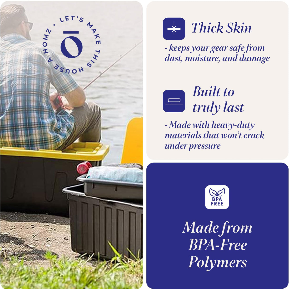 HOMZ 2-Pack Durabilt, Heavy Duty Plastic Storage Bins with Lids, 15 Gallon, Black/Yellow - Stackable Container Boxes for Home, Attic, and Garage Organization HOMZ