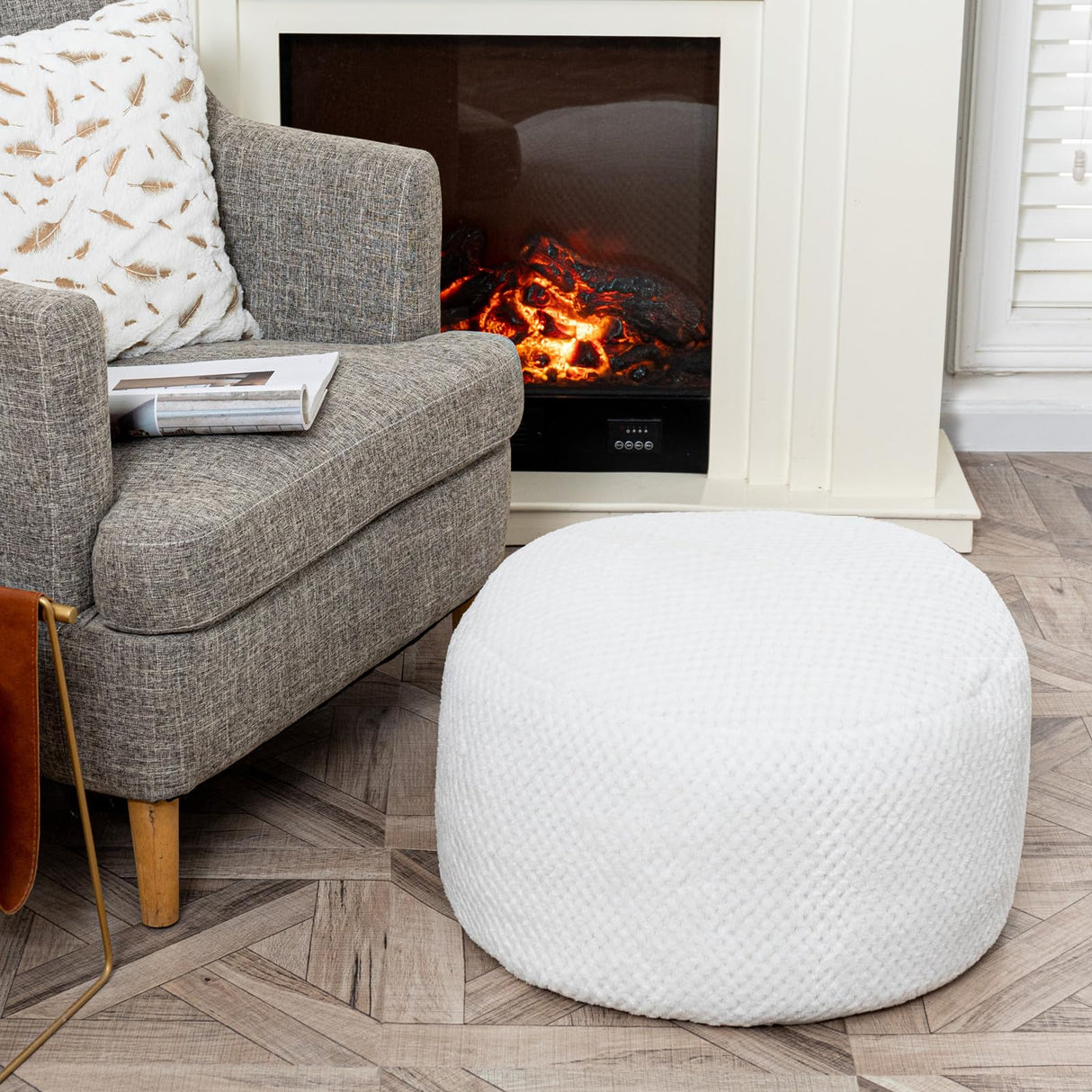 Asuprui Pouf Ottoman Unstuffed Pouf Ottoman Foot Rest No Filler Floor Pouf Soft Foot Stool 20x20x12 Inches Fuzzy Chair Floor Chair Foot Rest with Storage for Living Room Bedroom White Pouf Cover Asuprui