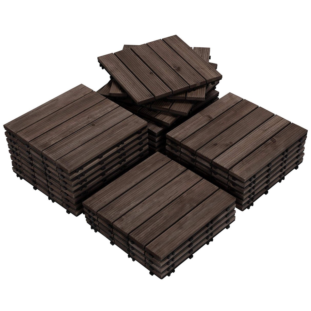 Yaheetech 27PCS Interlocking Wooden Flooring Patio Deck Tiles Solid Wood Tiles Outdoor 12 x 12in Black Yaheetech