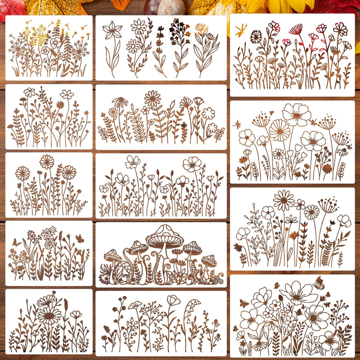 Flower Stencils for Painting Wildflower Stencils Reusable Floral Stencil for Crafts Wall Canvas Fabrics Furniture Card SUNVERSE