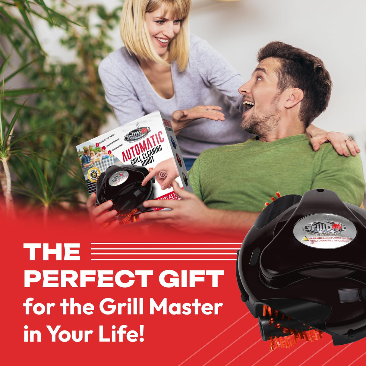 Grillbot Automatic Grill Cleaning Robot with Nylon Brushes, BBQ Grill Cleaner, Grill Brush, Grill Scraper, BBQ Accessories (Black Grillbot + Carry Case) Grillbot