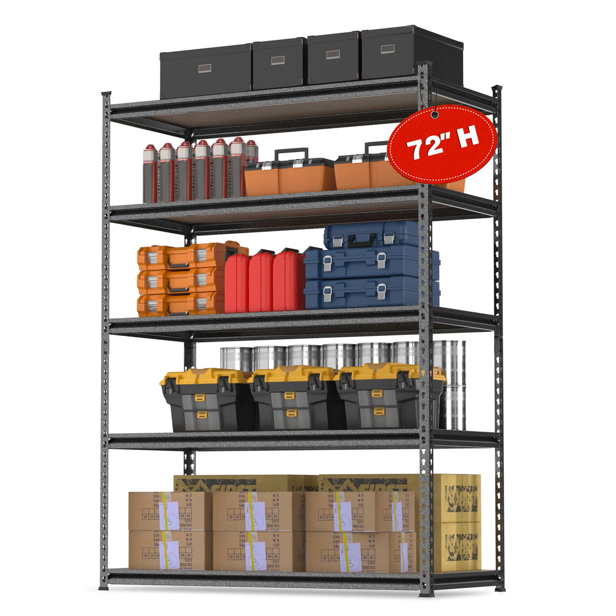 WORKPRO 5-Tier Metal Storage Shelving Unit, 36”W x 18”D x 72”H, Adjustable Storage Rack Heavy Duty Shelf with Particle Board, 4000 lbs Load Capacity (Total) for Garage Warehouse, Black/Silver WORKPRO