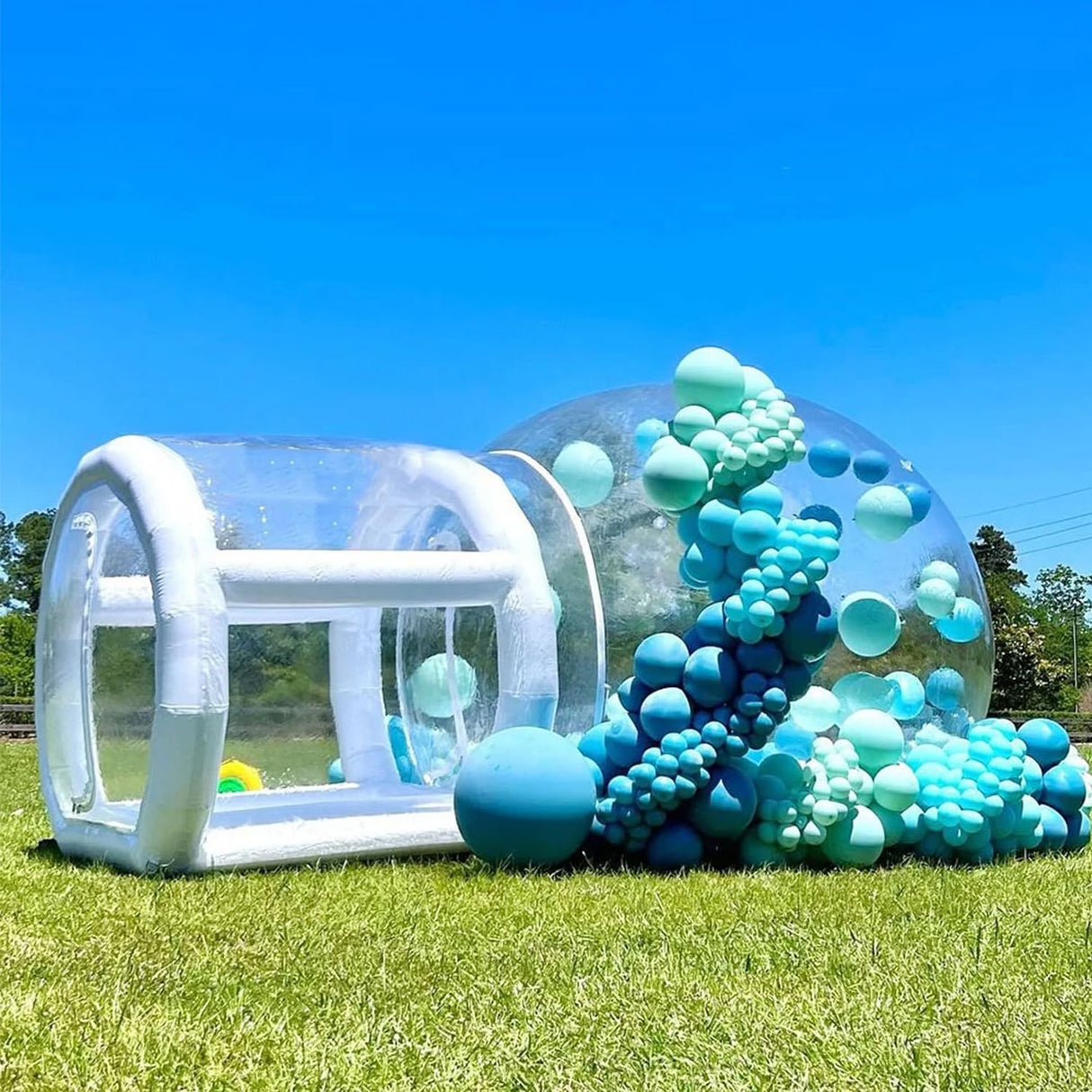 10FT Inflatable Bubble House Dome for Kids, Clear PVC Inflatable Bubble House Tent with Tunnel, Bubble Balloon House with 800W Air Blower, 600W Air Pump with 50pcs Balloons Inflatable Dome for Party AEOR