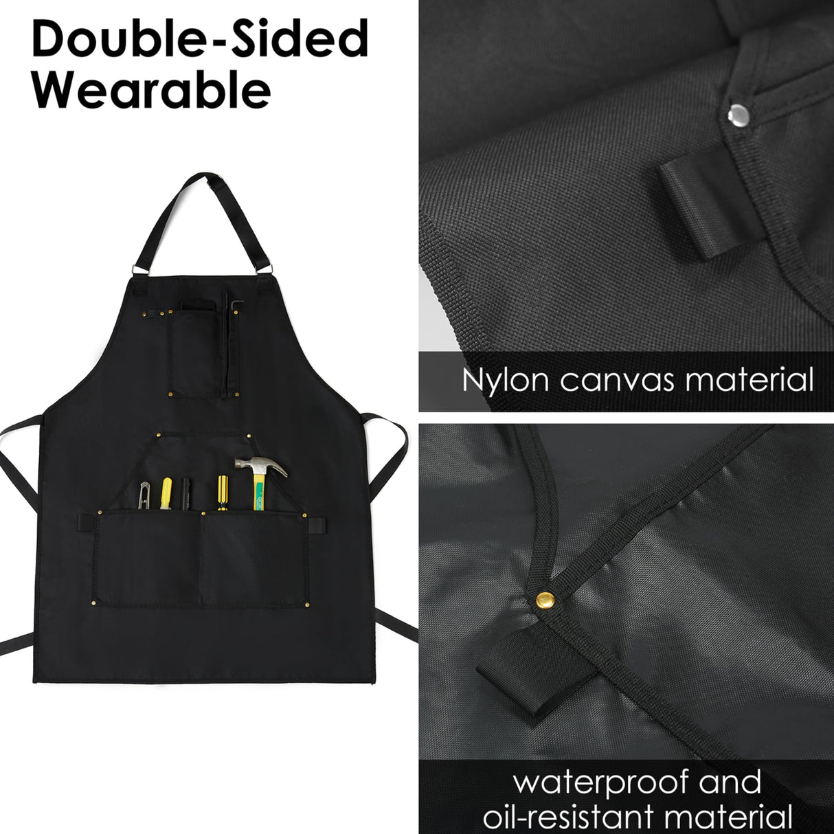 Yeoco Reversible Design Black Apron with Pockets,BBQ Chef Apron for Men and Women, Fireproof Wear-Resistant Waterproof Work Apron - Apron for Dishwashing, Kitchen,Welding.1 Yeoco