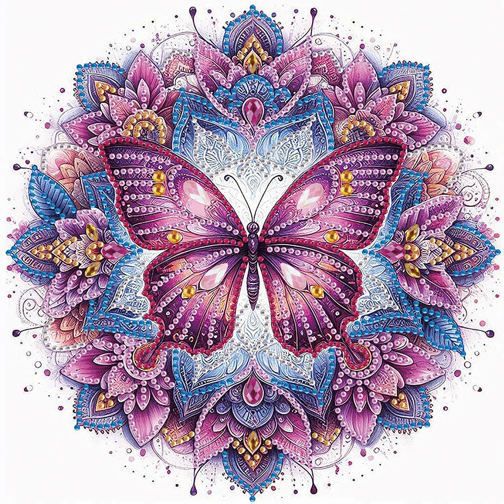 Stalente Diamond Painting Kits for Adults Butterfly Mandala, 5D Special Shape Diamond Art Kits for Beginners, Crystal Rhinestones Diamond Painting for Home Wall Decoration Gift 12×12inch Stalente