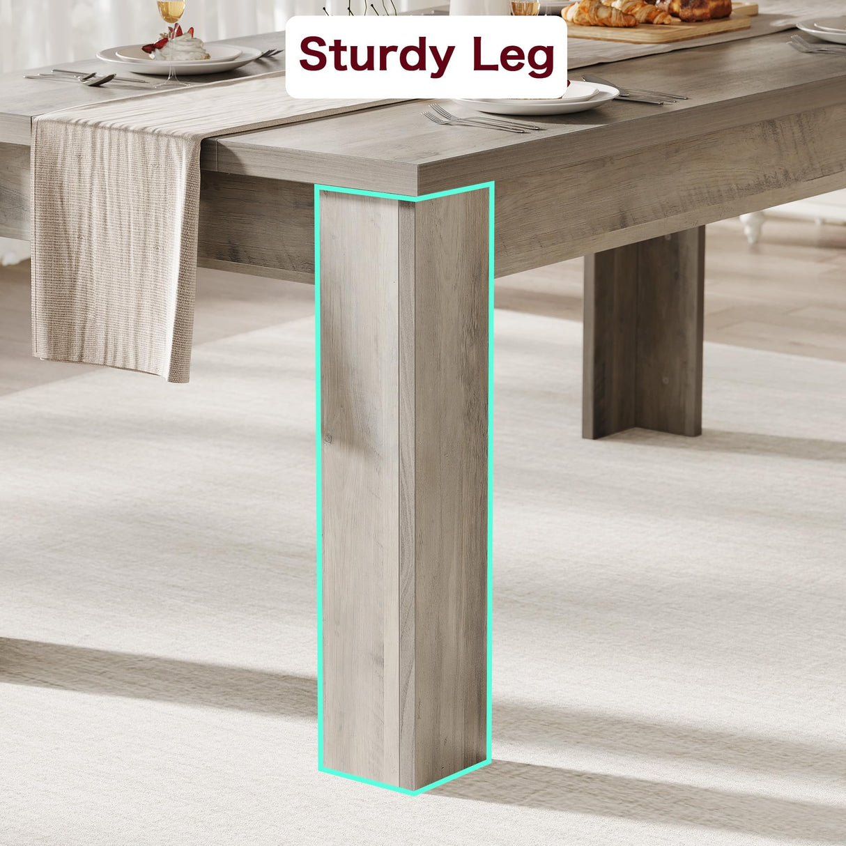 Garvee Wood Farmhouse Dining Table for 4-6, Heavy Duty Large Kitchen Table, 63 Inches Long Rectangular Dining Room Tables with Strong Legs, 1.18" Thickness Tabletop, for Big Family, Rustic Gray Garvee