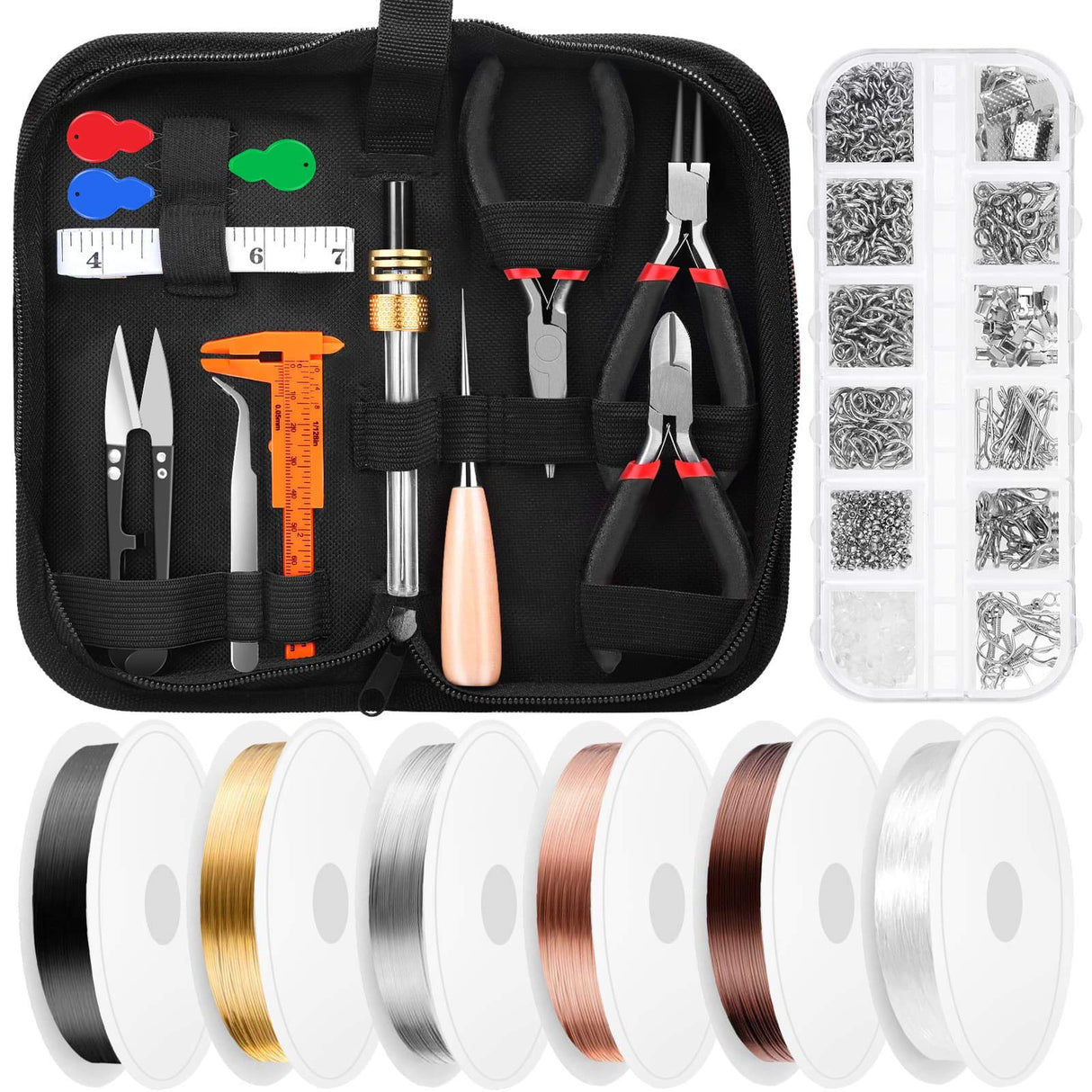 Thrilez Wire Wrapping For Jewelry Making, Repair and Beading Supplies Kit with Craft Ring Wire, Tools, Pliers and Jewelry Findings Thrilez