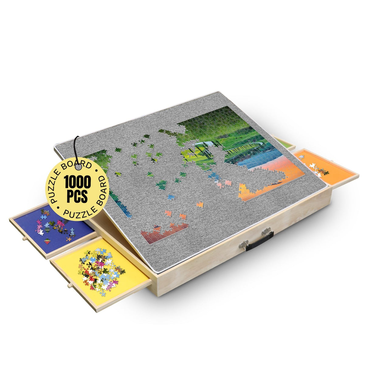 Puzzle Board Tilting with Drawers & Cover Mat - 1000 Pieces Wooden Jigsaw Puzzle Table - 24”x30” Portable Puzzle Board - 3 Tilting Angles & Felt Working Surface - Puzzle Ready Puzzle Ready
