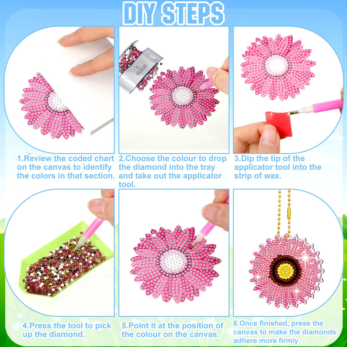 FairySandy 20 Pcs Spring Flowers Diamond Painting Keychains Daisy Diamond Art Keychains Kits for Adults Sunflower Hanging Ornaments Rhinestones Bookmarks 5D Key Rings for DIY Crafts Home Party Decor FairySandy