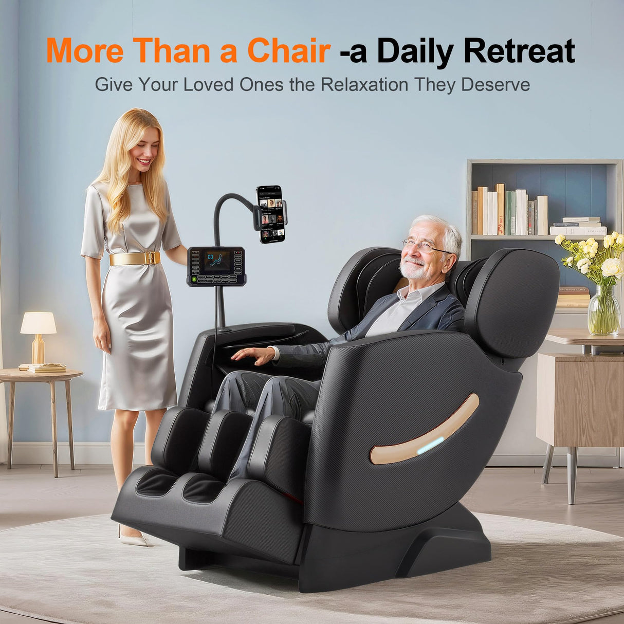 LetvbRFxy 2025 Massage Chair Full Body, Zero Gravity Shiatsu Massage Recliner Chair, 10 Fixed Rollers, Airbags, Heating, Auto Mode, Touch Screen Controller, Nightlights for Living Room, Bedroom(Black) LetvbRFxy