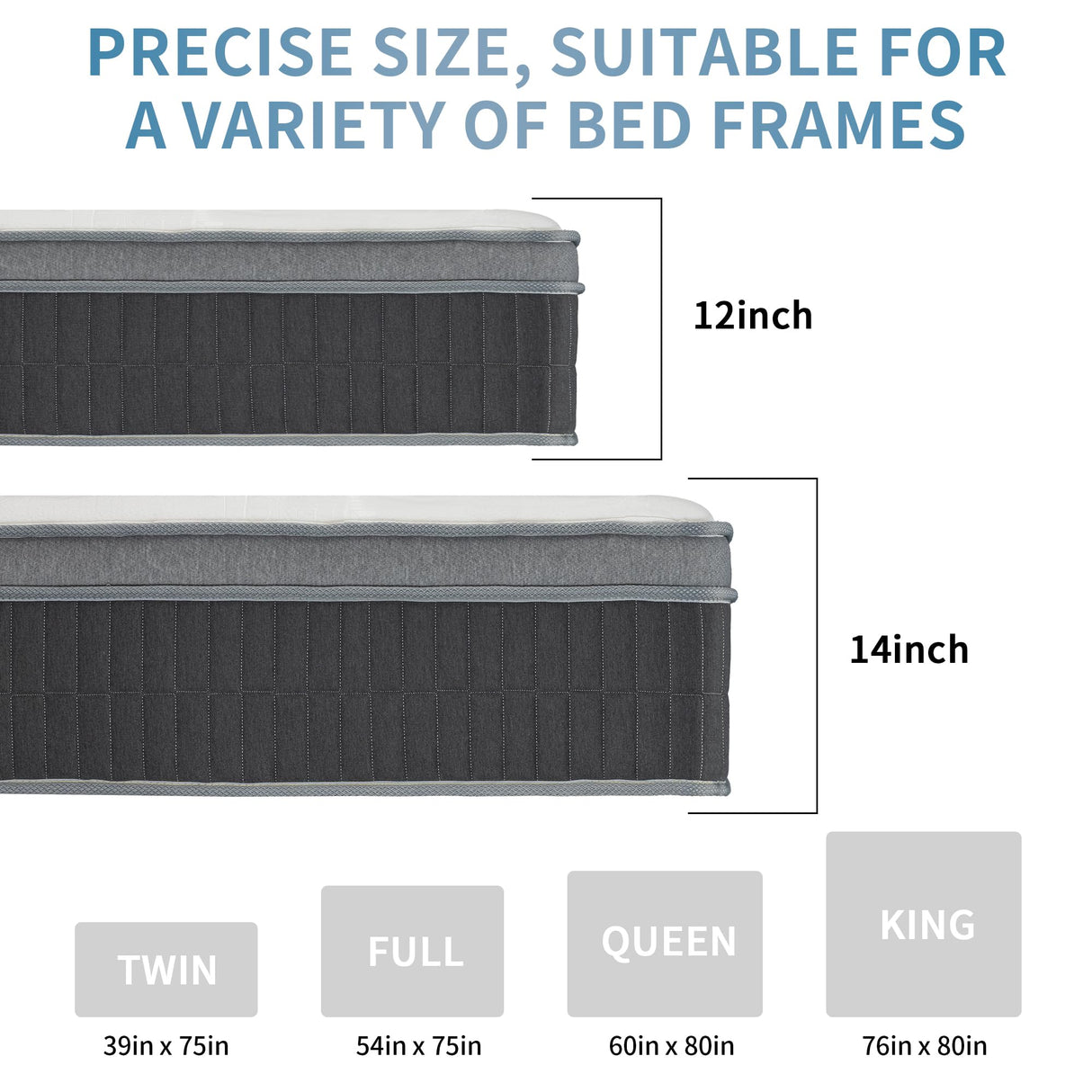 Full Mattress 14 Inch, Full Size Memory Foam Mattresses, Full Size Matress in a Box with Pocket Springs for Breathable Comfort, Supportive Sleep, Helps Relieve Back Pain, and Isolates Motion inight