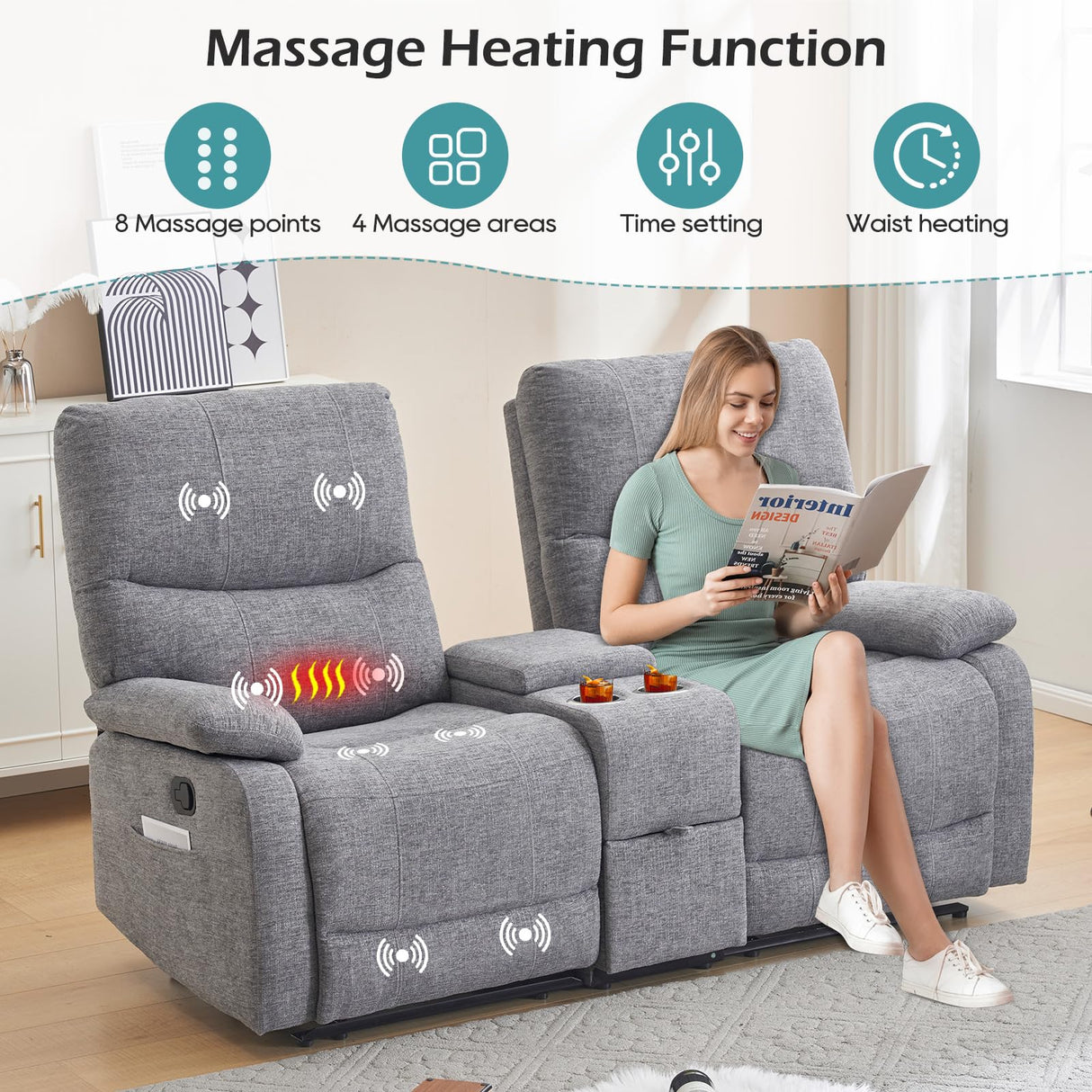 RIHEREFY Loveseat Recliner Sofa, Wall Hugger Recliner, Manual Reclining Loveseat with Console for Living Room, Home Theater, RV(Dark Gray) RIHEREFY