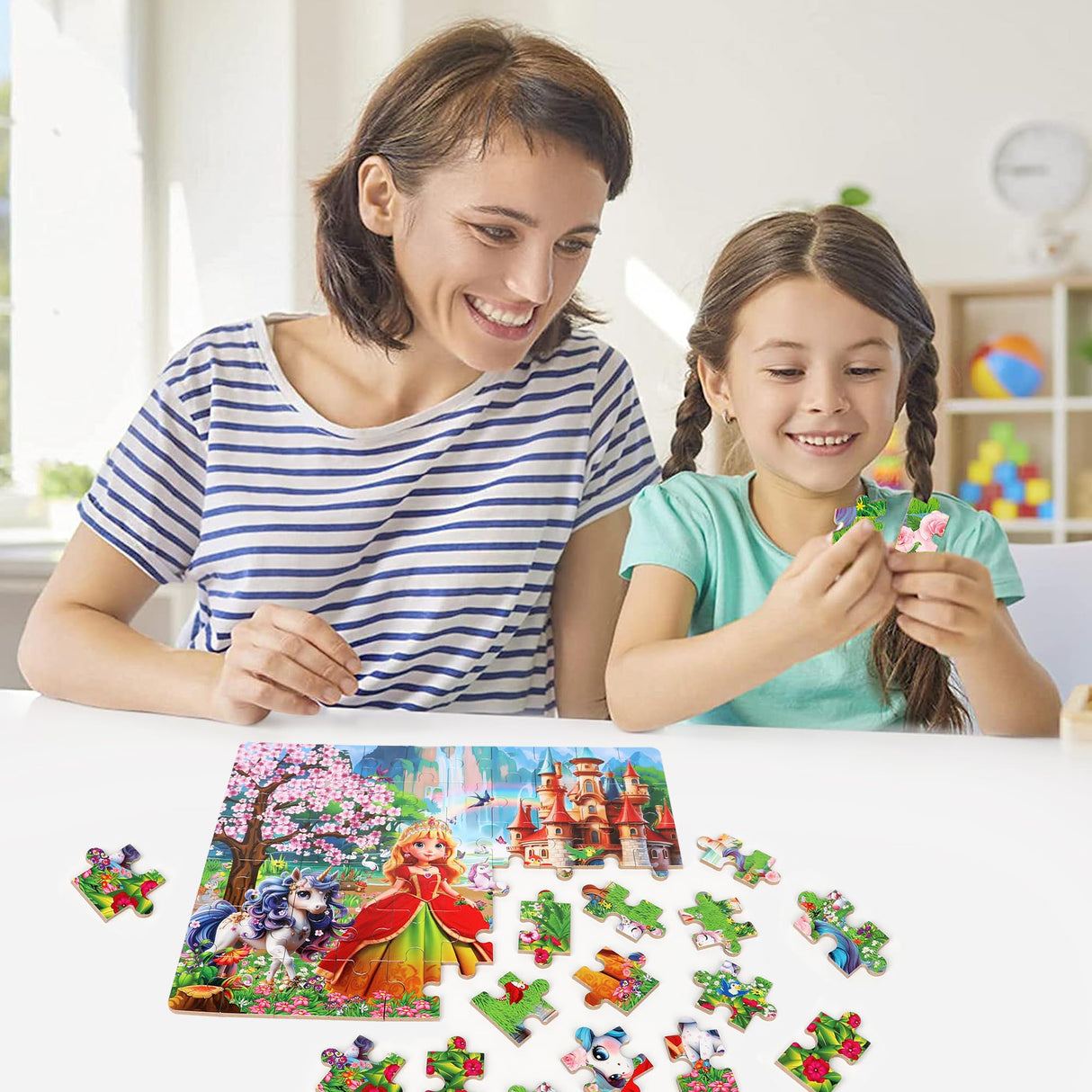 LELEMON 60 Pieces Jigsaw Puzzles for Kids Ages 4-8 Princess and Unicorns Puzzles Boys Girls Children Learning Educational Puzzles Portable Box Pack Toy LELEMON