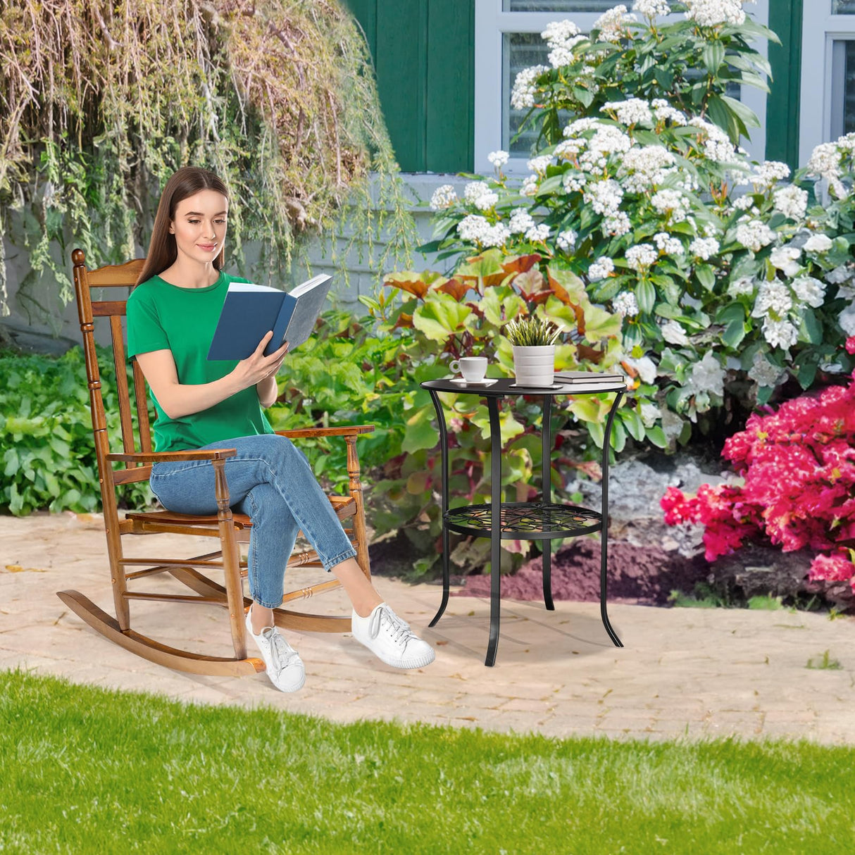 VINGLI Wooden Rocking Chair Outdoor, Patio Rockers with High Back, Support 450 LBS Rocking Chairs, for Porch, Patio, Balcony, Garden, Yard (Oak, 1 PC) VINGLI