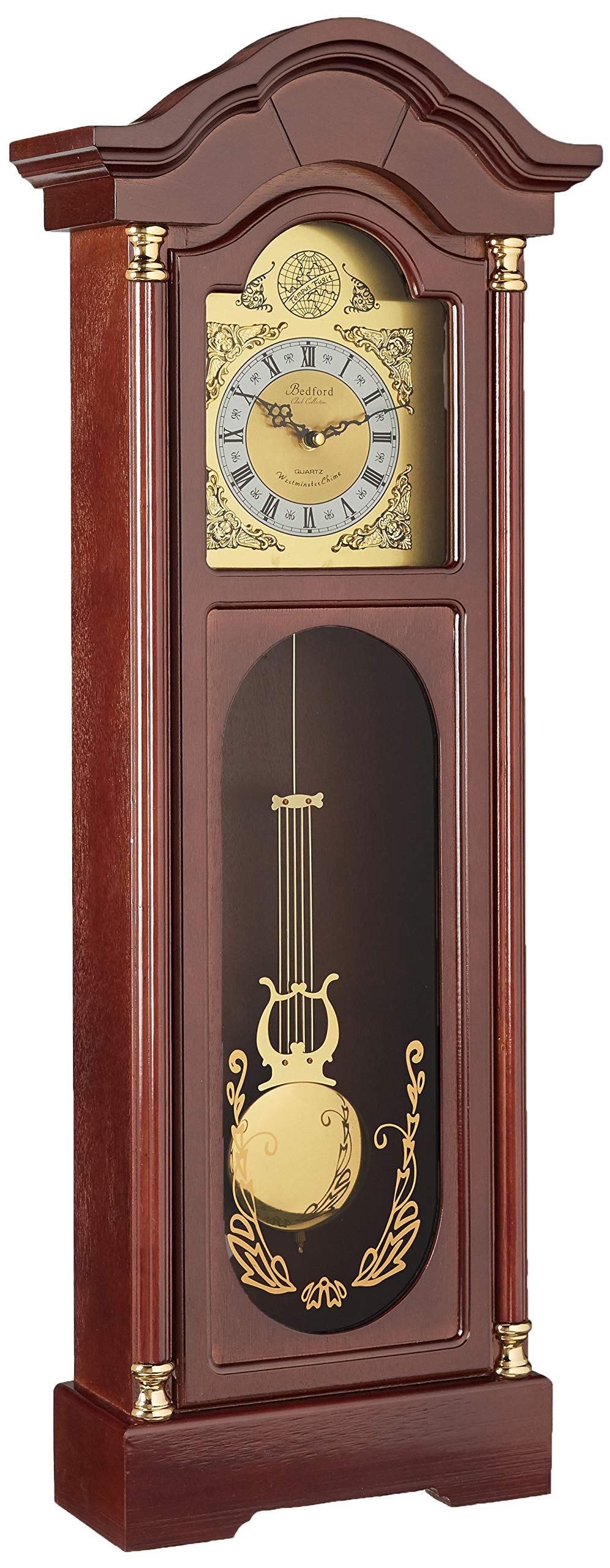 Bedford Clock Collection Antique Cherry Oak Finish Chiming Wall Clock with Roman Numerals, 33.25" L Bedford Clock Collection