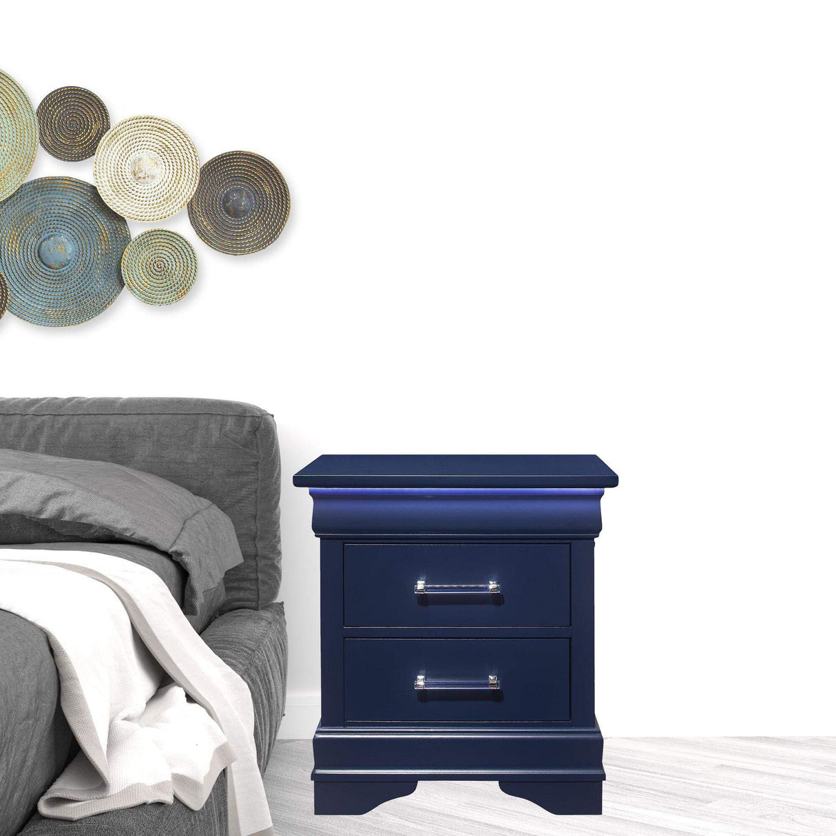 HomeRoots 482397 24 in. Two Drawer Solid Wood Lighted Nightstand Blue HomeRoots