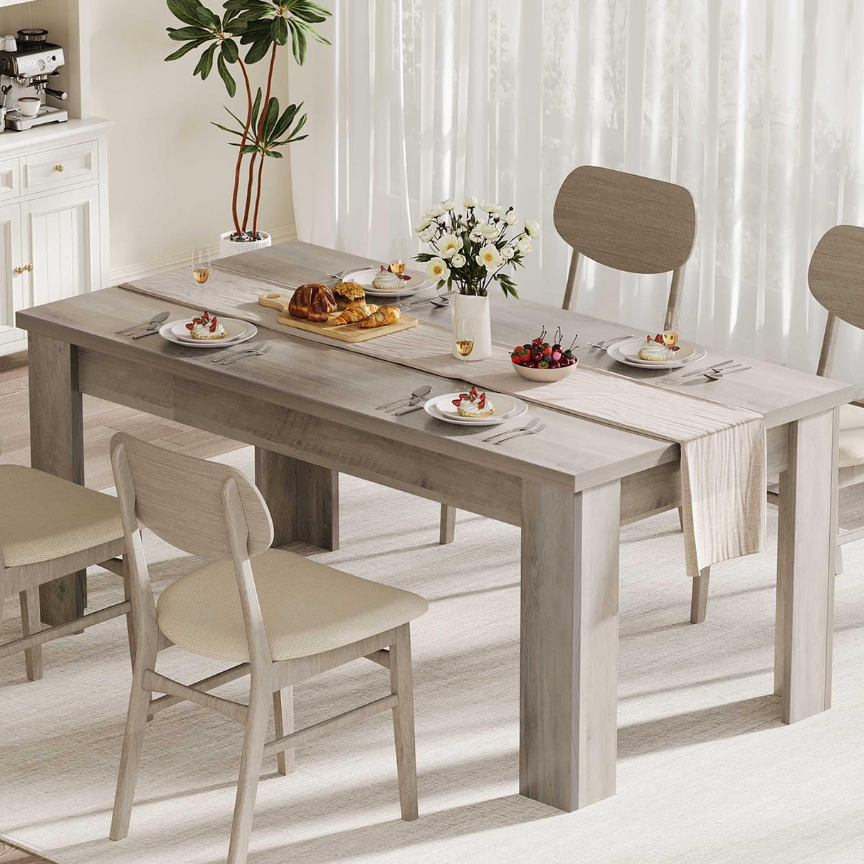 GarveeHome 63 in Dining Table for 4-6, Farmhouse Dinner Kitchen Table for 4 with Large Tabletop, Rectangular Wood Dining Room Table for Kitchen, Living Room, Easy Assembly, Retro Gray GarveeHome