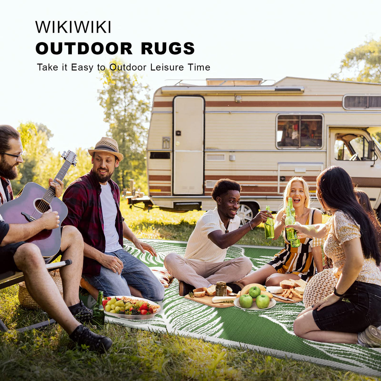 wikiwiki Outdoor Rug, 5x8ft Waterproof Reversible Mat Indoor Outdoor Rugs Carpet, Small Area Rug Plastic Straw Rug for Patio Deck Balcony Pool RV Camping Beach Picnic, Green, Rugscape Series wikiwiki