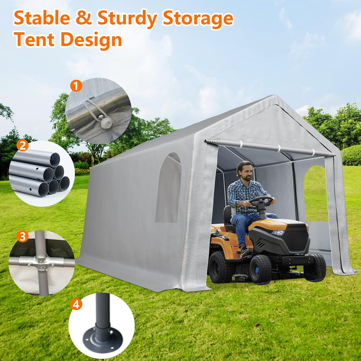 Hipicute Carport 10' X 20' Heavy Duty Canopy, Portable Garage Heavy Duty, Carport with Side-Opening Door & Roll-Up Windows, Metal Steel Frame,180g PE Powder-Coated Tarp for Truck, Boat, Garden, Grey Hipicute