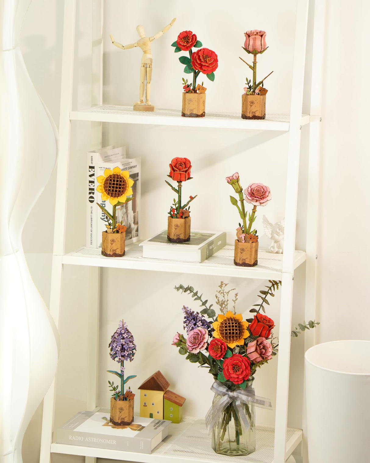 ROBOTIME 3D Puzzles Wooden Flower Sunflower DIY Model Building Kit to Build for Adults Bouquet Botanical Collection Craft Brain Teaser Puzzle Creative Gift Home Decor ROBOTIME