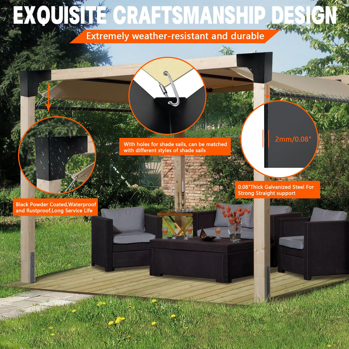 ITeVe.GD Pergola DIY Bracket Kits,2-Way "L" Shaped Corner Brackets for 4" x 4"(Actual:3.5" x 3.5") Lumber for Outdoor Pergola,Proch,Log Cabin W/Hardware - 1Pack ITeVe.GD