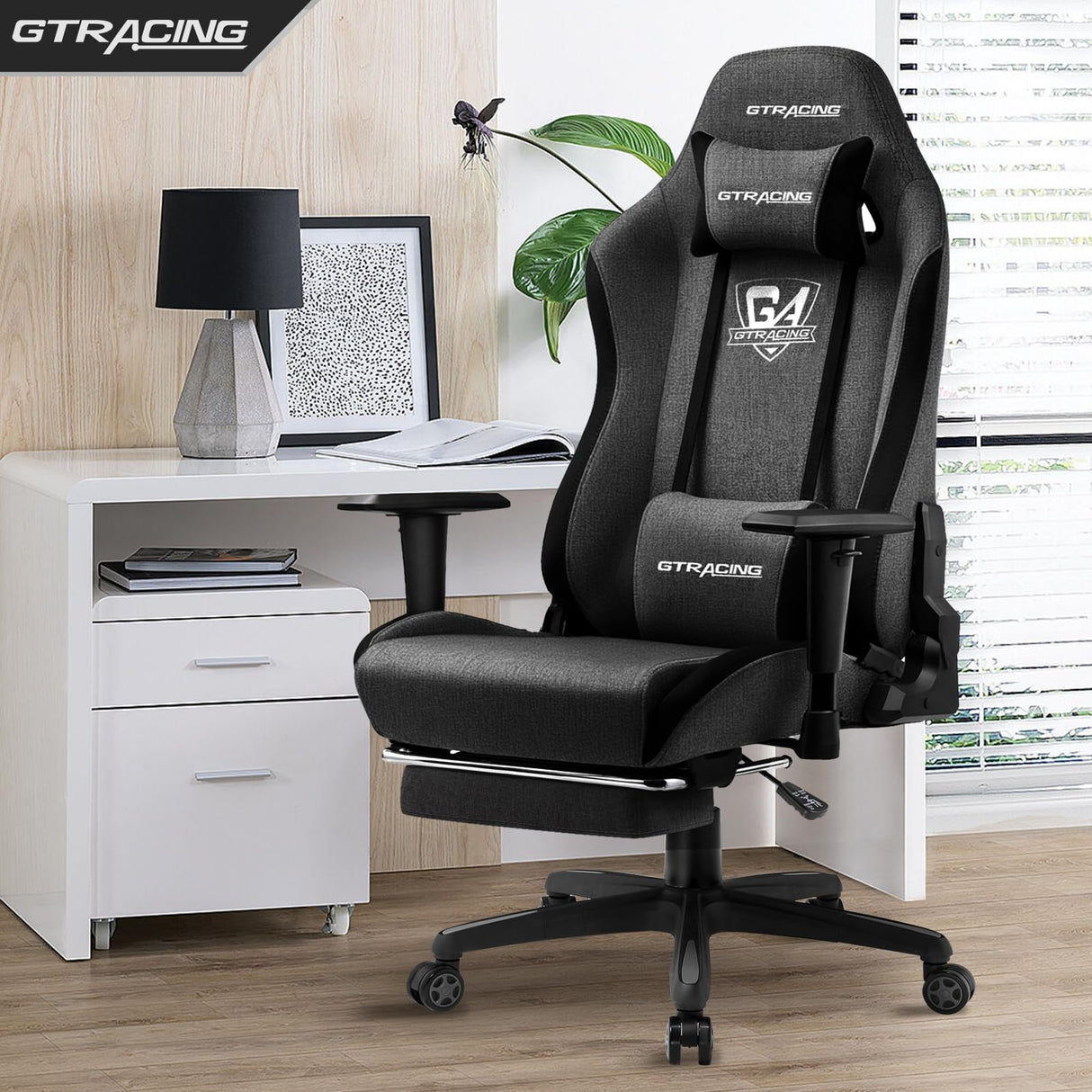 GTRACING Gaming Chair with Footrest, Fabric Breathable Big and Tall Ergonomic Computer Chair 350 lbs with Adjustable Lumbar Support and Recliner, High Back Game Chair for Office Gaming, Darkgray GTRACING