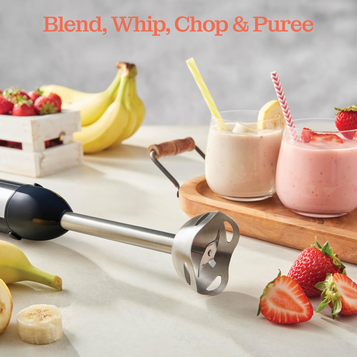 Powerful Immersion Blender, Electric Hand Blender 500 Watt with Turbo Mode, Detachable Base. Handheld Kitchen Gadget Blender Stick for Soup, Smoothie, Puree, Baby Food, 304 Stainless Steel Blades Peach Street