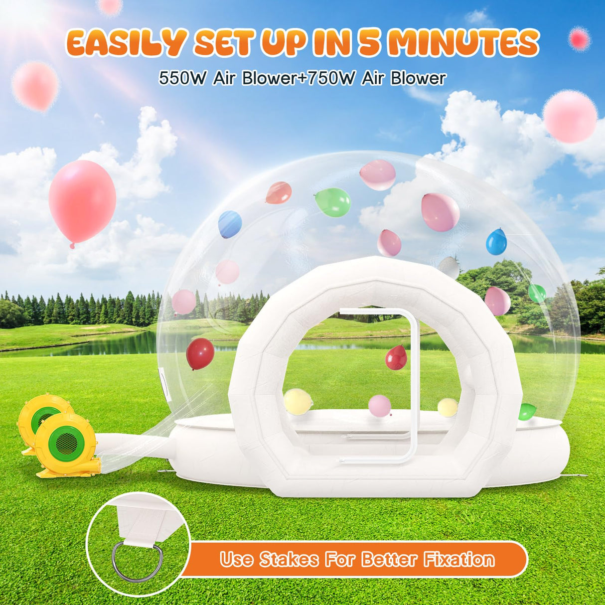 Albott 13FT Inflatabla Bubble Bounce House, Bubble House Inflatable Dome with 750W and 550W Air Blowers for Birthday Parties, Wedding and Gender Revealing Albott