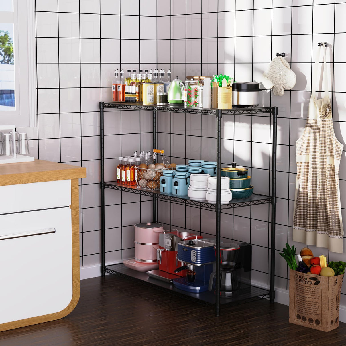 pouseayar Black NSF 3 Tier Metal Shelf Wire Shelving Unit, 1050lbs Heavy Duty Adjustable Storage Rack with Shelf Liners for Closet Kitchen Garage Basement Commercial Shelving - 48" H x 48" L x 18" D pouseayar