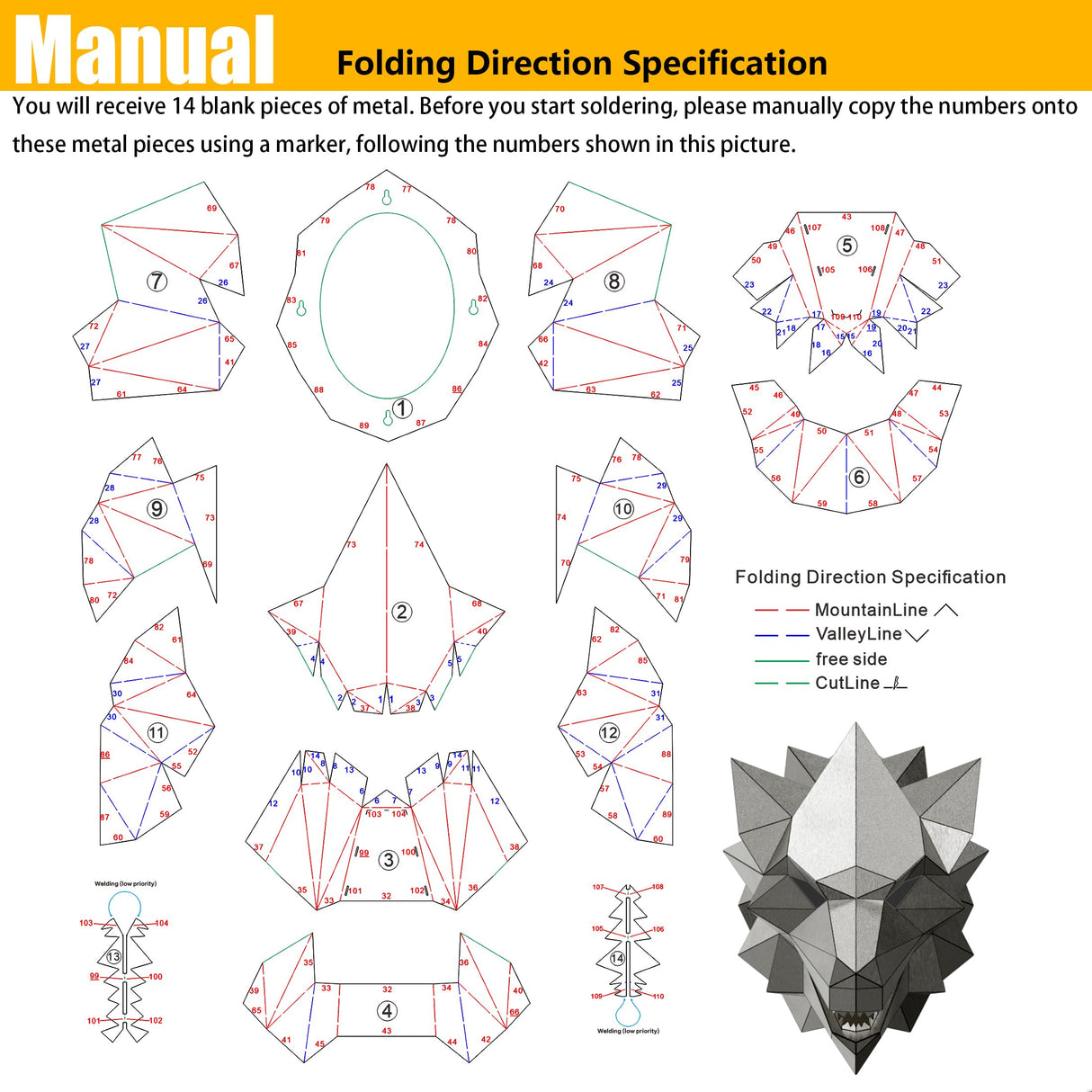 SONNLER Dire Wolf Head Welding kit For Beginners Practice,201 stainless steel Welding Coupons,Laser Cut Welding Training Metal Suitable For TIG, MIG, Gas, Arc, Stick, DIY Welding Practice Kit (14 pcs) SONNLER