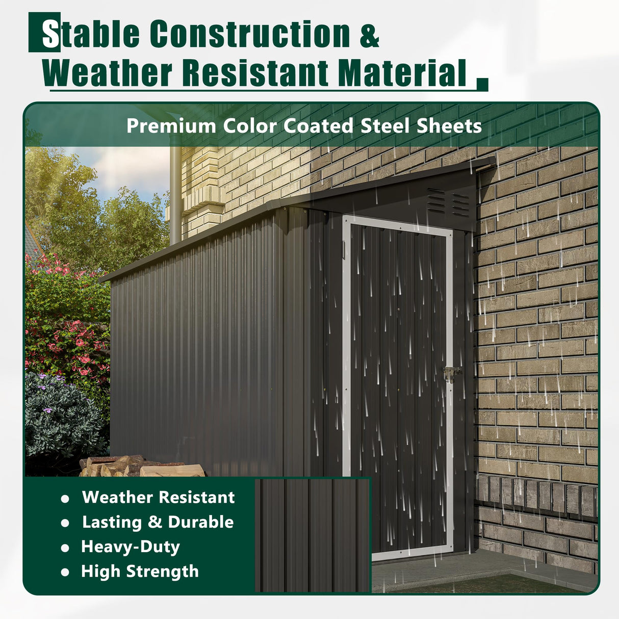 YOPTO 4x8 FT Outdoor Storage Shed,Lean to Metal Shed W/Floor Included,Garden Storage Shed W/Lockable Door,All Weather Waterproof Tool House W/ 2 Air Vents,for Backyard,Patio,Lawn,Garden,Black YOPTO