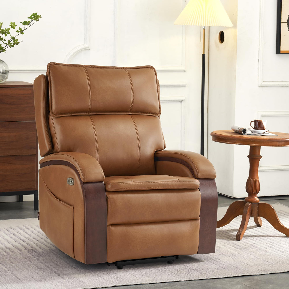 MCombo Power Lift Recliner Chair Sofa with Massage and Heat, Adjustable Headrest for Elderly People, Solid Wood Armrest, USB Ports, Side Pockets, Faux Leather 7917 (Tawny, Medium) MCombo