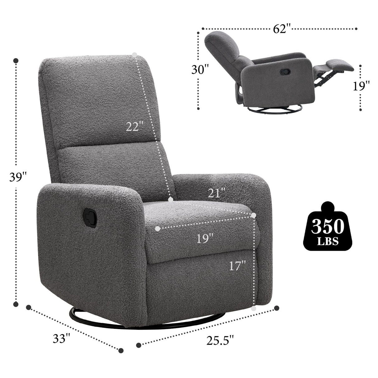 Jocisland Swivel Glider Rocking Recliner Chair for Adults, Nursery Rocker Reclining, Comfy Upholstered Single Sofa Armchair for Living Room Bedroom Nursing, Teddy Gray Jocisland