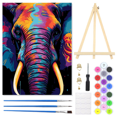 HEIBAGO Paint by Numbers Kit for Adults 12"x16" Framed Canvas&Wooden Easel, DIY Acrylic Paint by Numbers Kits for Adults Beginner, Colorful Elephant Drawing Arts and Crafts for Home Wall Decor