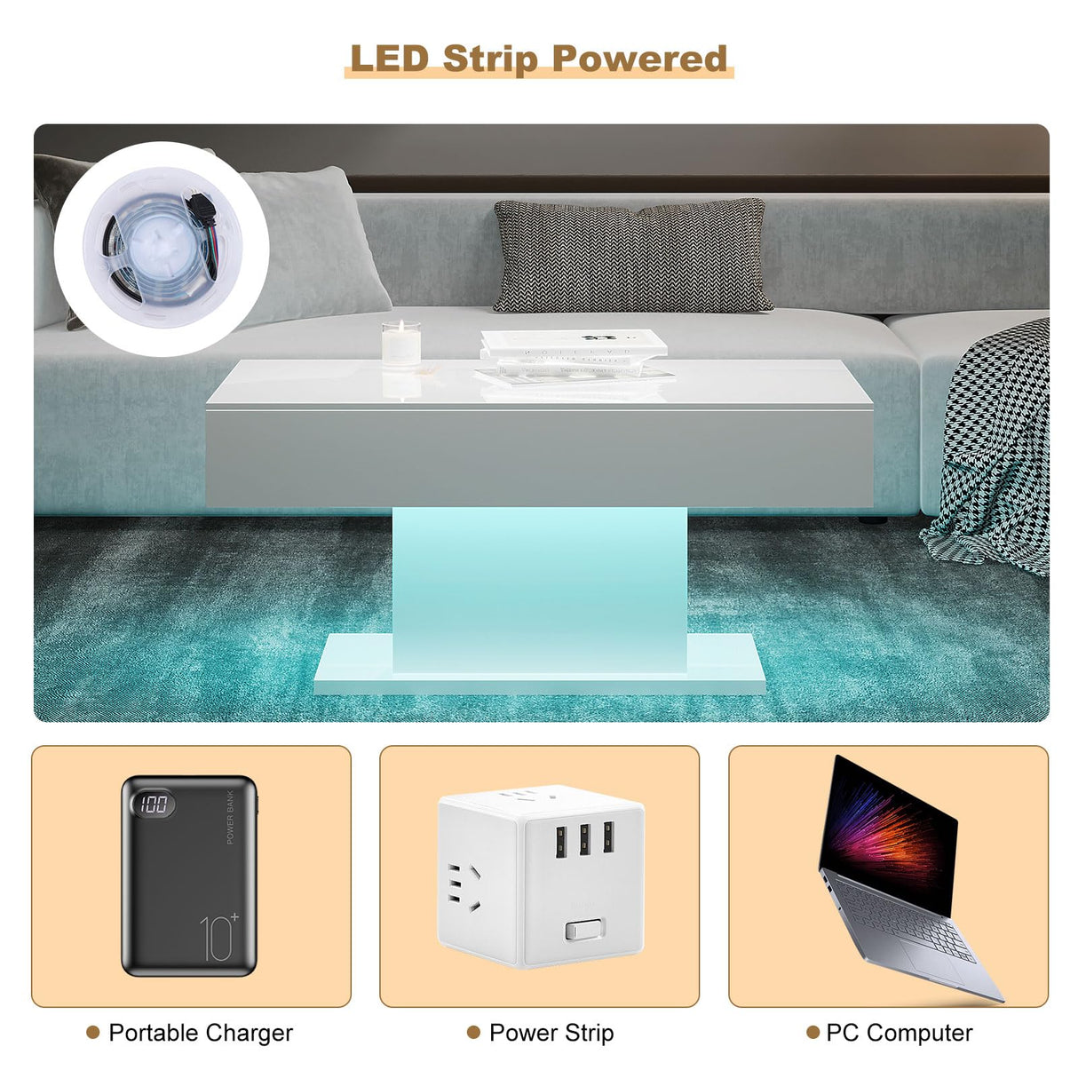 Led Coffee Table Living Room White Coffee Table Mesas De Centro Para Salas Modernas Nesting Coffee Table Modern Coffee Table for Living Room Sliding Center Table (White) HedoAjim