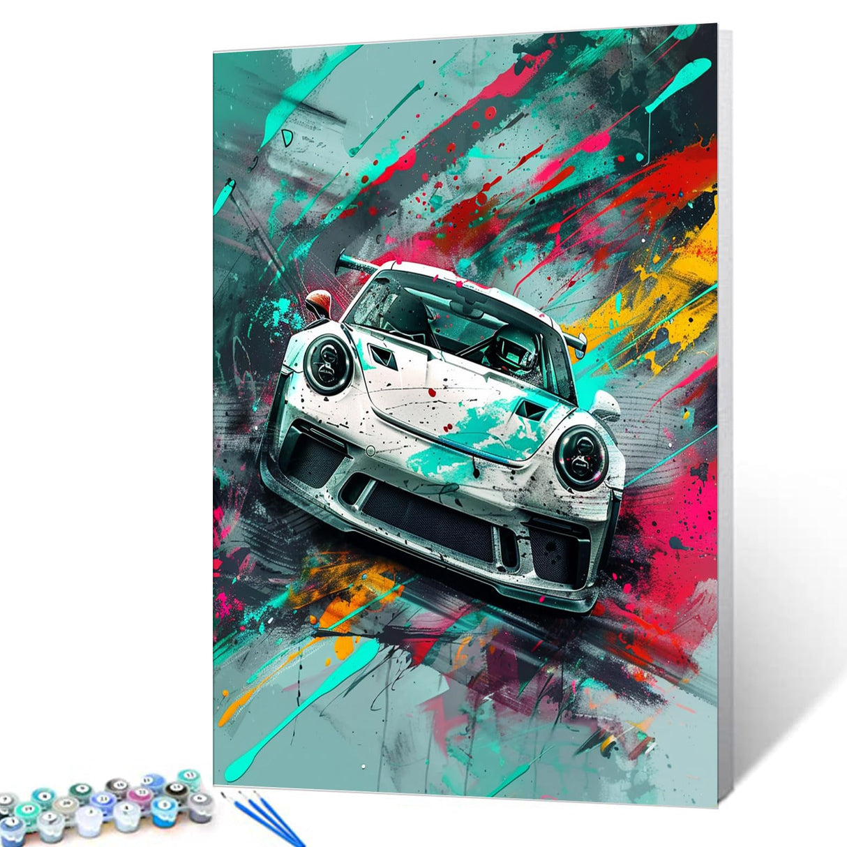 Aihonmin White Racing Car Paint by Numbers Kits for Adult Beginners,Classic Car Paint by Numbers Extrem Sport Painting by Numbers Unique Gift Home Wall Decor Art Crafts Without Framed 16''W x 20''H Aihonmin