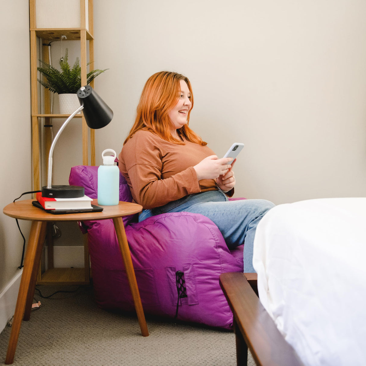 Big Joe Dorm Bean Bag Chair with Drink Holder and Pocket, Radiant Orchid Smartmax, Durable Polyester Nylon Blend, 3 feet Big Joe