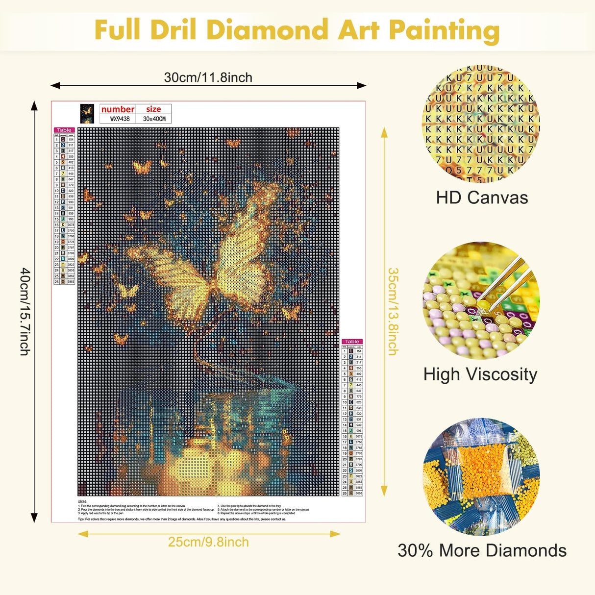 MAXBYE Diamond Art Painting Kits 5D Full Drill, Glowing Butterfly Diamond Art Kits for Adult Beginners, Diamonds Painting Art and Crafts Kit Perfect for Home Wall Decor 12x16inch MAXBYE