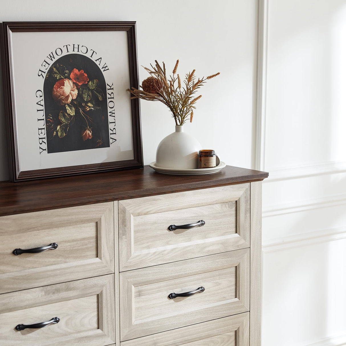 LINSY HOME Dresser for Bedroom with 8 Drawers, Updated Wide Chest of Drawers, Modern Farmhouse Bedroom Tall Dresser with Storage Organizer, Wooden Dressers for Living Room, Beige LINSY HOME