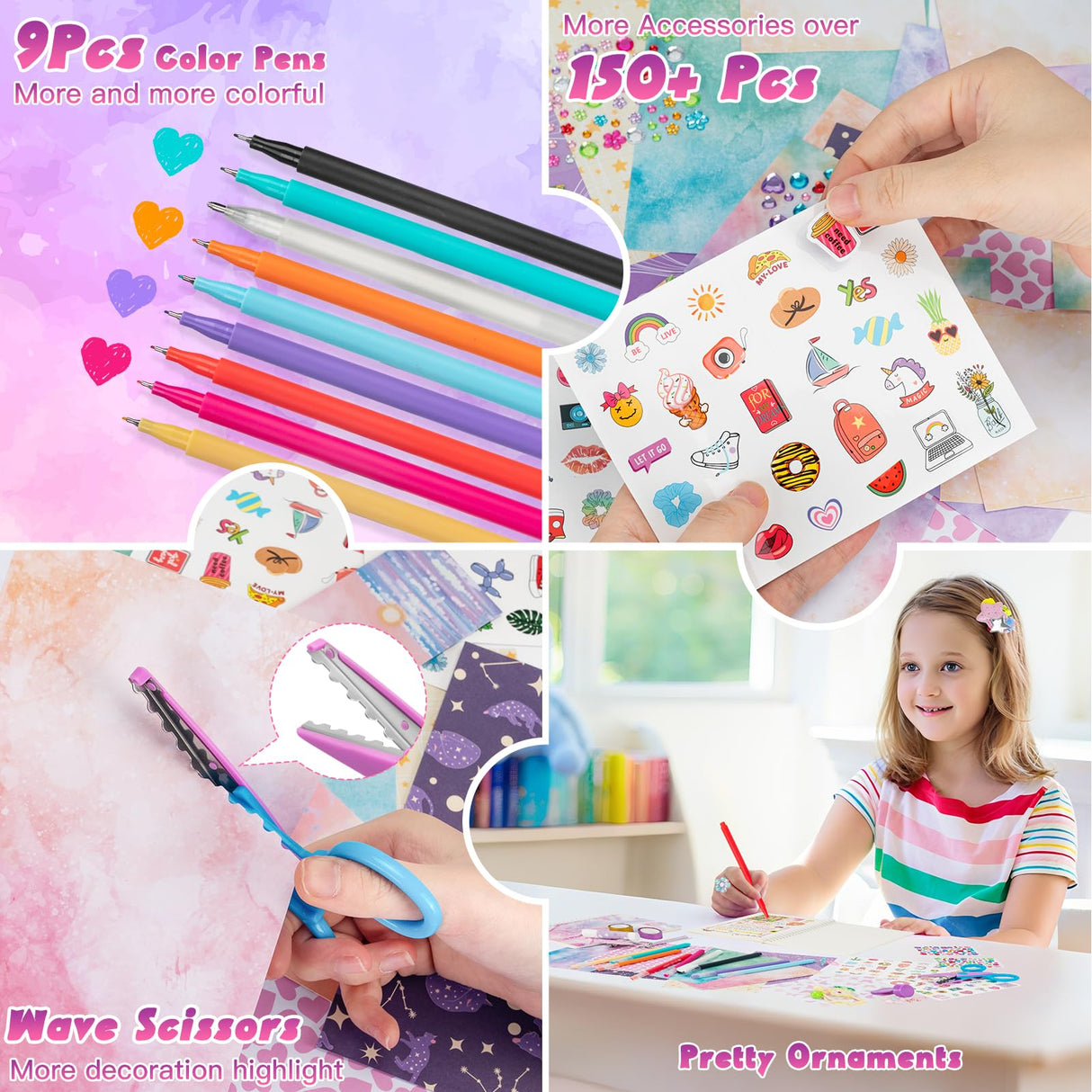 QIYVLOS 2 Pack DIY Journal Kit, Scrapbook Kit Toys for ages 8-13, Birthday Stationary Journaling Supplies Set Arts and Crafts Gifts for Teen Girls Ages 8 9 10 11 12 13 14 Year Old QIYVLOS