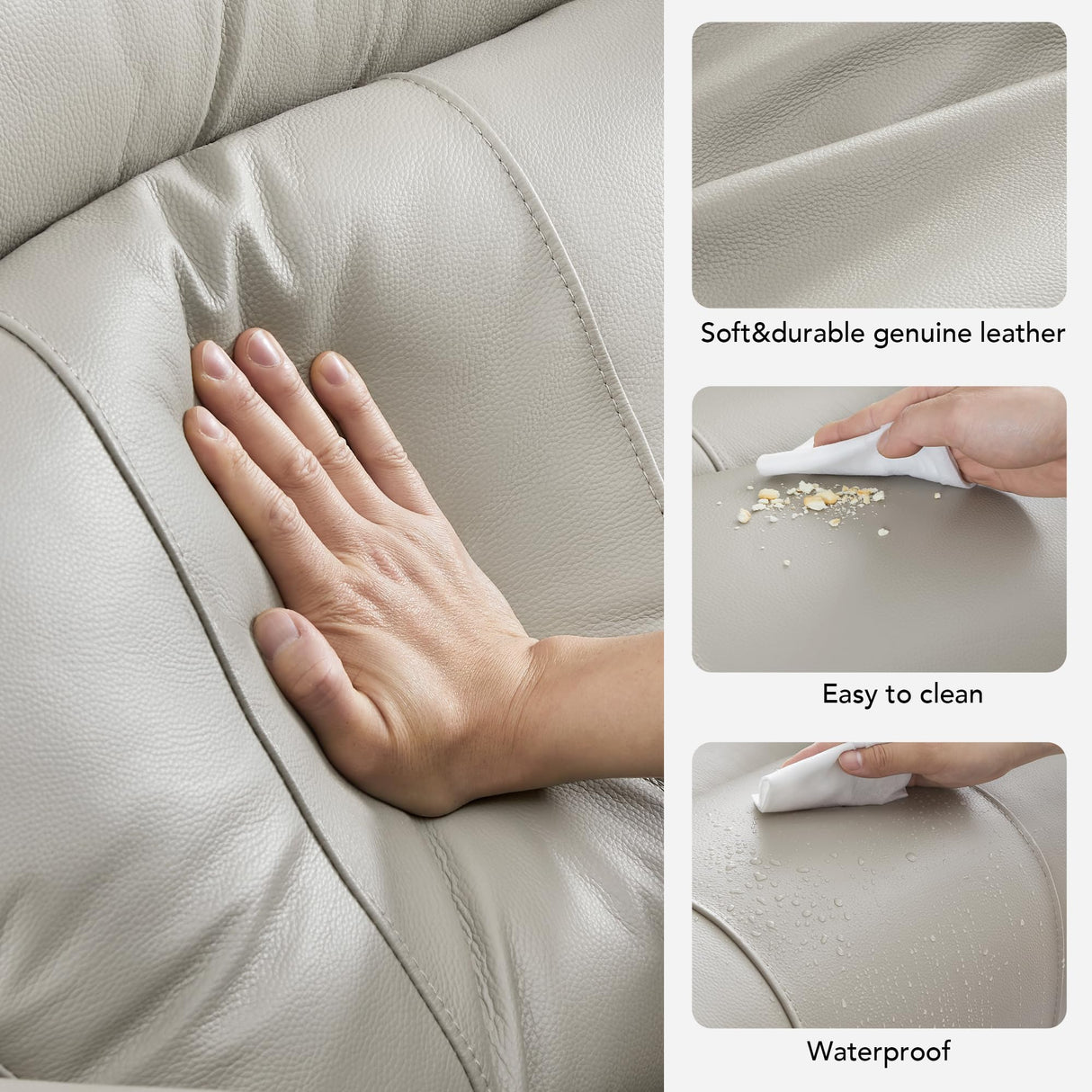 CHITA Large Power Zero Gravity Recliner Chair, Genuine Leather Recliner Chair for Adults with Adjustable Power Headrest and Hidden Slide-Out Cupholders, USB and Type-C Ports, Creamy Grey CHITA