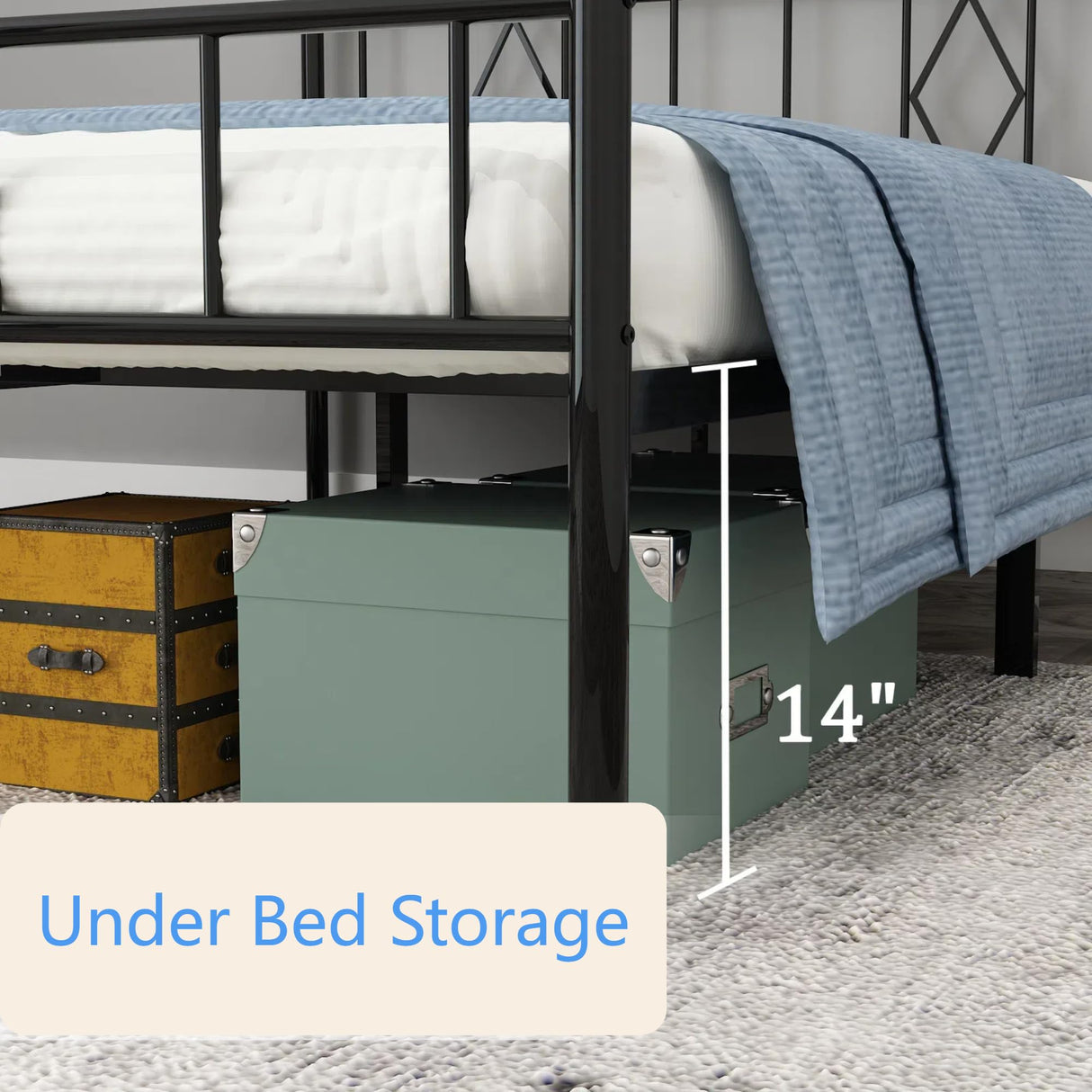 FONTOI Full Size Bed Frame, 14 Inch Metal Platform Bed with Iron-Art Headboard & Footboard, Classic Bed Frame with Heavy Duty Metal Slats Support, Under Bed Storage & No Box Spring Needed, Black FONTOI