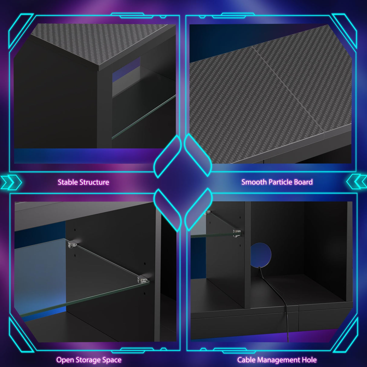 Bestier 55 inch LED TV Stand with Power Outlet, LED TV Stand for Xbox, Gaming Entertainment Center with Storage for 55/60/65inch TV,Modern TV Cabinet for Living Room Black Marble Bestier